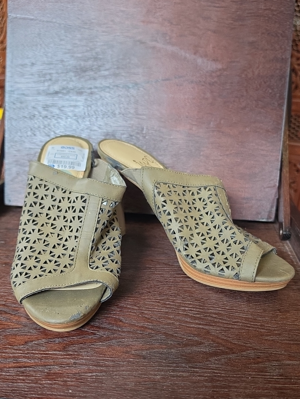 Impo Olive Laser-Cut Open-Toe Mules